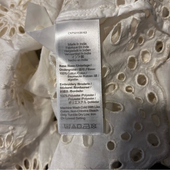 Madewell Boho Cottagecore Romantic White Embroidered Floral Eyelet Blouse Sz XS - Picture 7 of 7